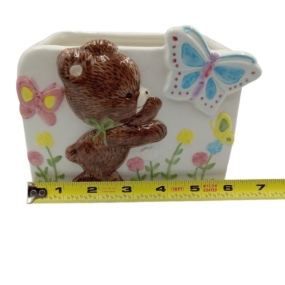 VTG Planter With Teddy Bear Chasing Butterflies In The Flowers - Picture 7 of 10
